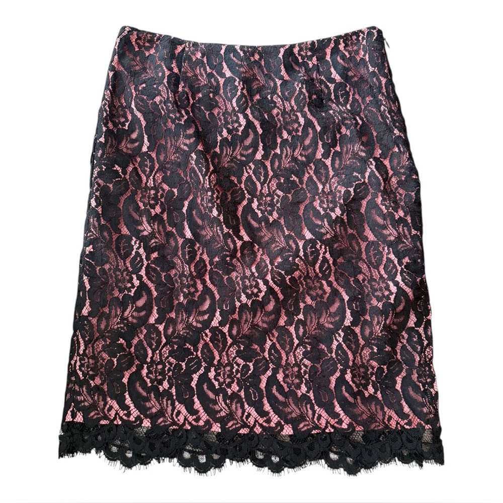 Trina Turk Black‎ Coral Lace Overlay Pencil Skirt size 4